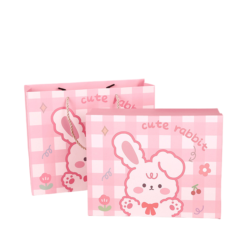 Caixa De Presente De Papelão, Coelho Rosa Grande Com Laço 27,5x21,5x9cm