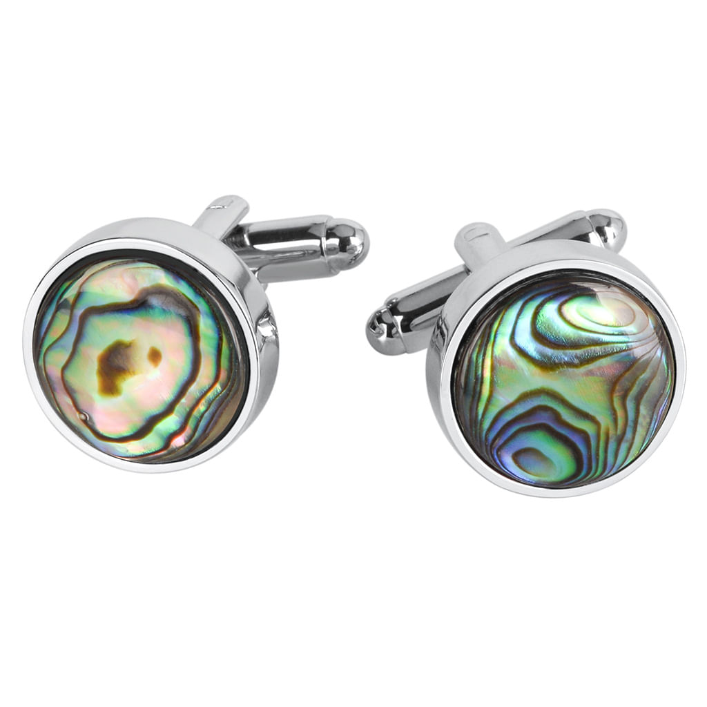 Cufflinks, Concha De Abalone Colorida Em Moldura Prateada
