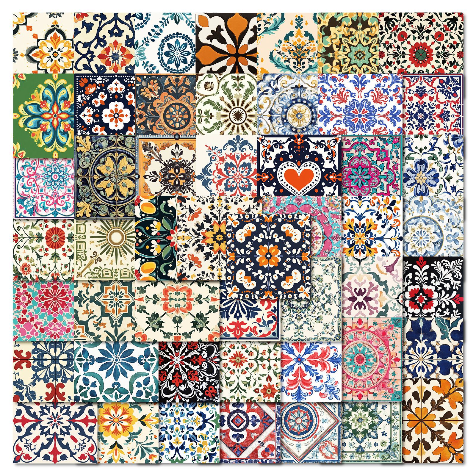 Pacote De Adesivos De Azulejo Com Padrão De Cerâmica Floral Retrô Vintage