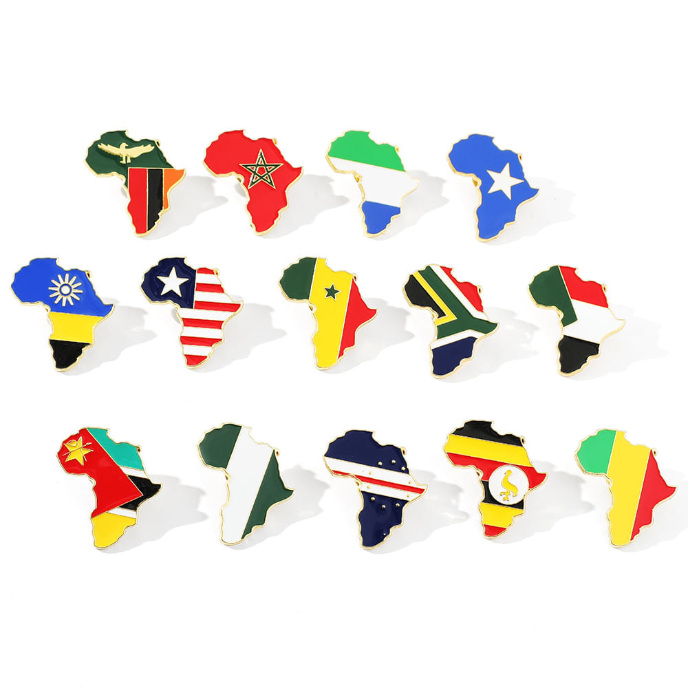 Brooch Pins Africa Map Flag Alloy Lapel Badges 91g