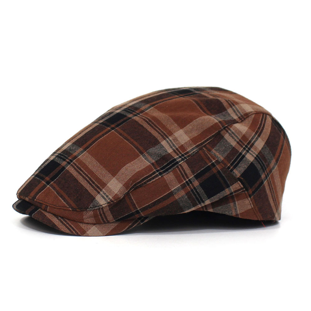 Cap Flat Gatsby Newsboy Brown Xadrez De Algodão Para Homens