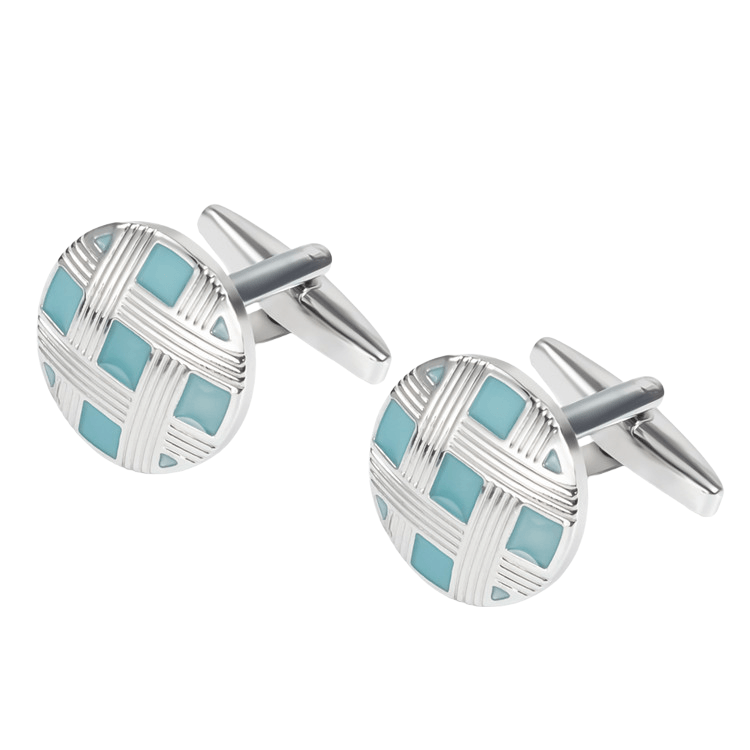 Cuff Links, Esmalte Azul Genérico E Tom Prateado Para Homens