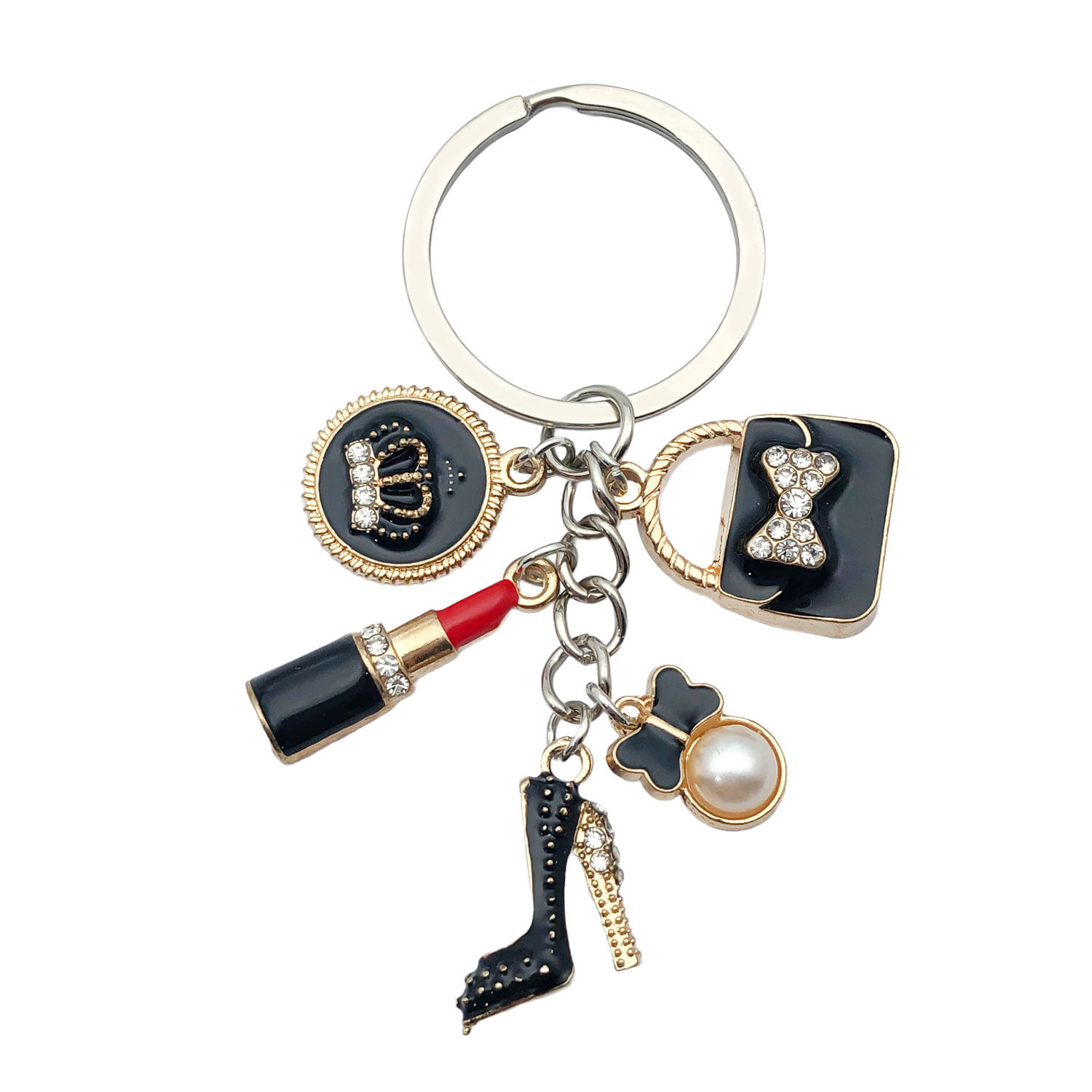 Batom Keychain Charm Elegant Black Crown Para Mulheres