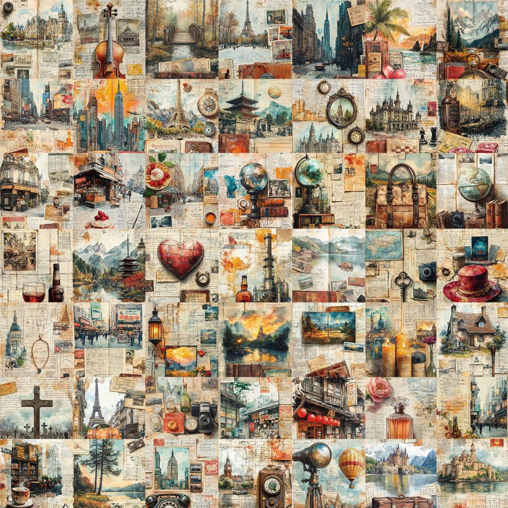 Pacote De Adesivos Vintage Travel Journal, 50 Unidades De Vinil Impermeável