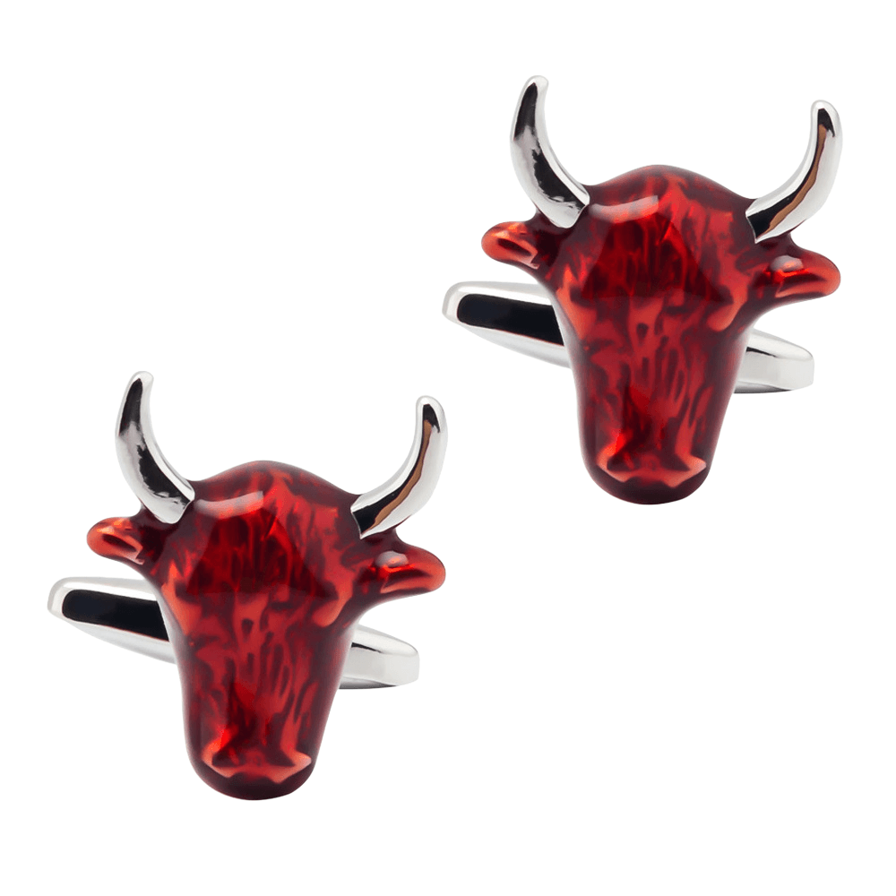 Cufflinks Red Bull Head Para Homens, Esmalte E Prata