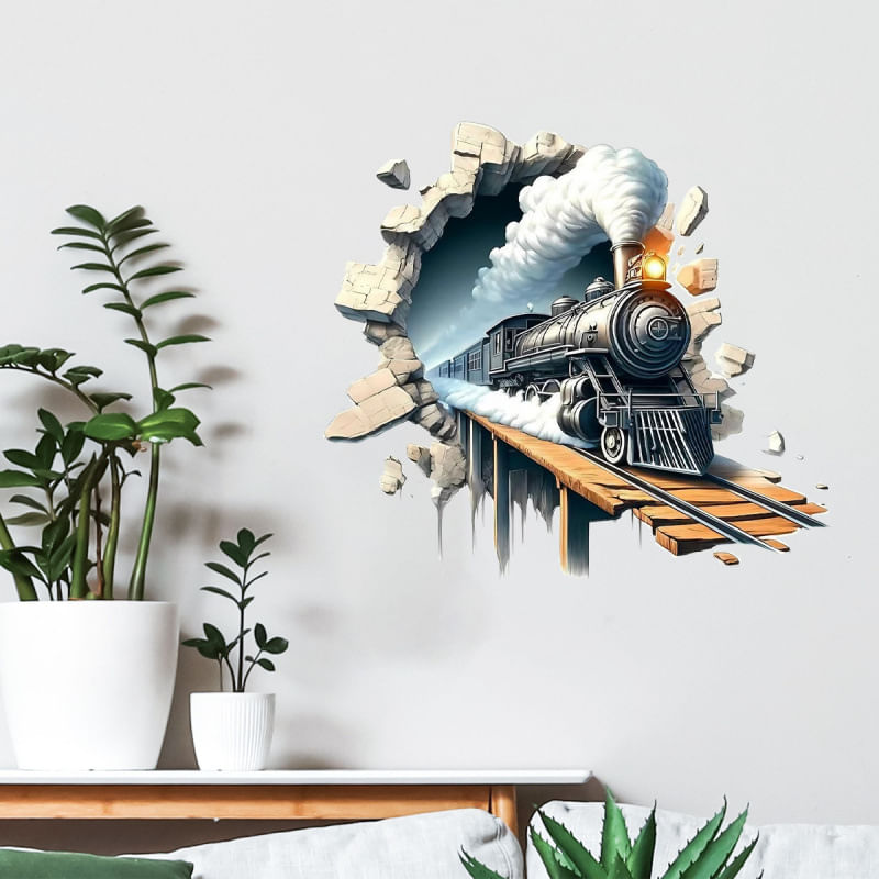 Adesivos De Parede 3d Train Cartoon Steam Locomotive Para Quarto De Crianças