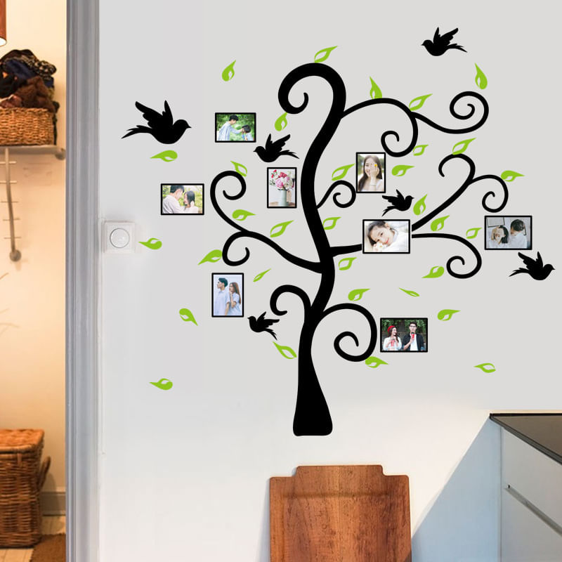 Adesivos De Parede Creative Photo Tree Black Com Folhas Verdes