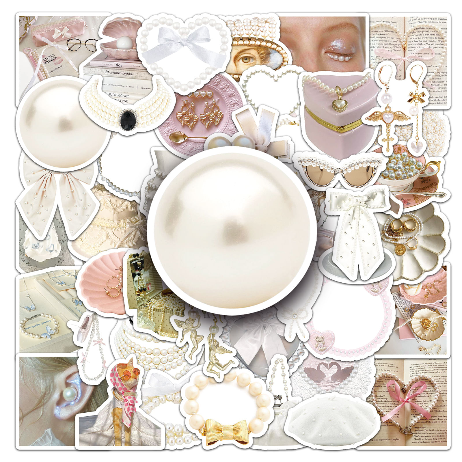Pacote De Adesivos Pearl Aesthetic, 50 Peças De Joia Elegante Em Laço E Renda