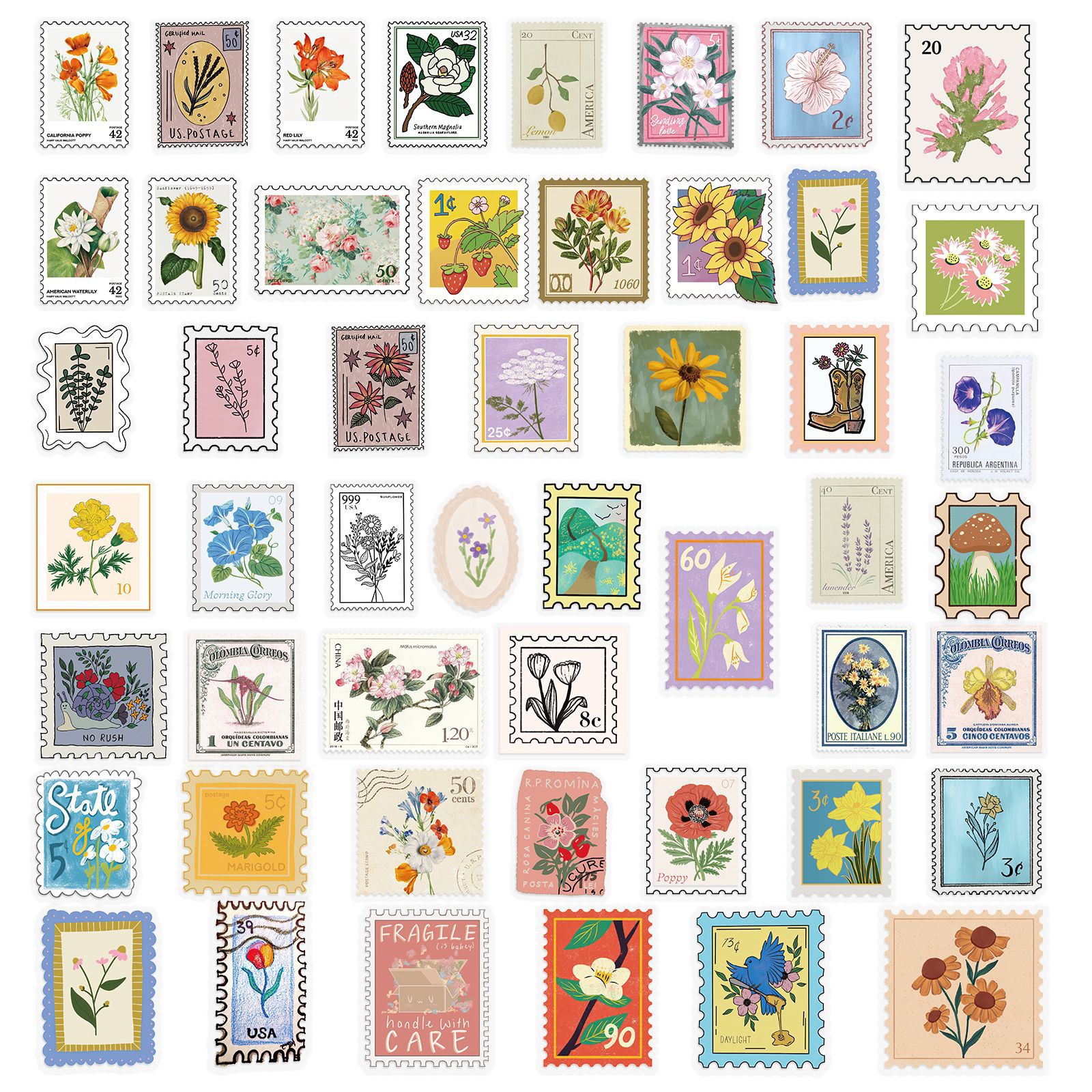 Pacote De Adesivos Com Tema De Viagem, Selo Postal Vintage Vin 50 Unidades