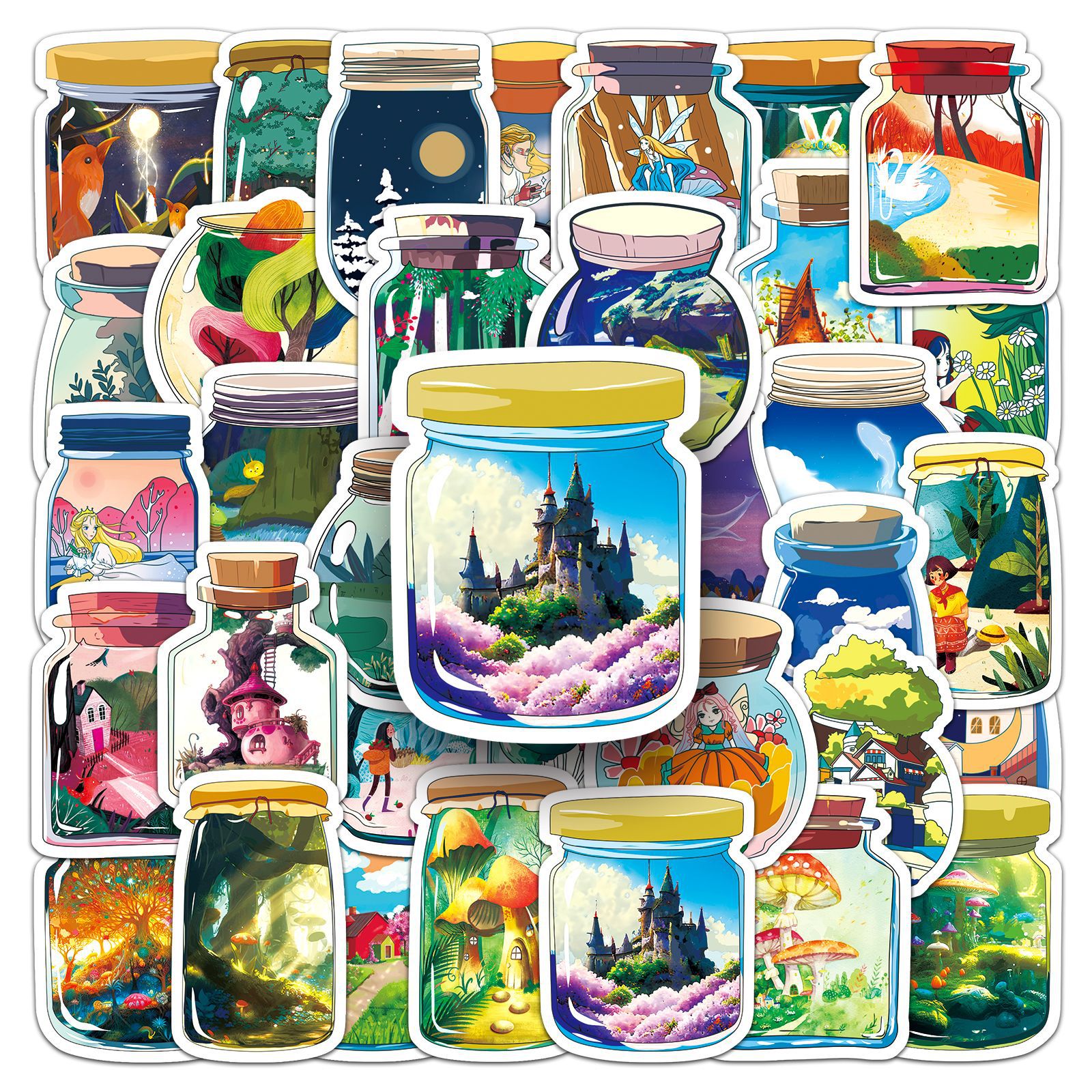 Adesivos Bottle World, 50 Unidades, Caixa Criativa De Desenho Animado Desenhada À Mão