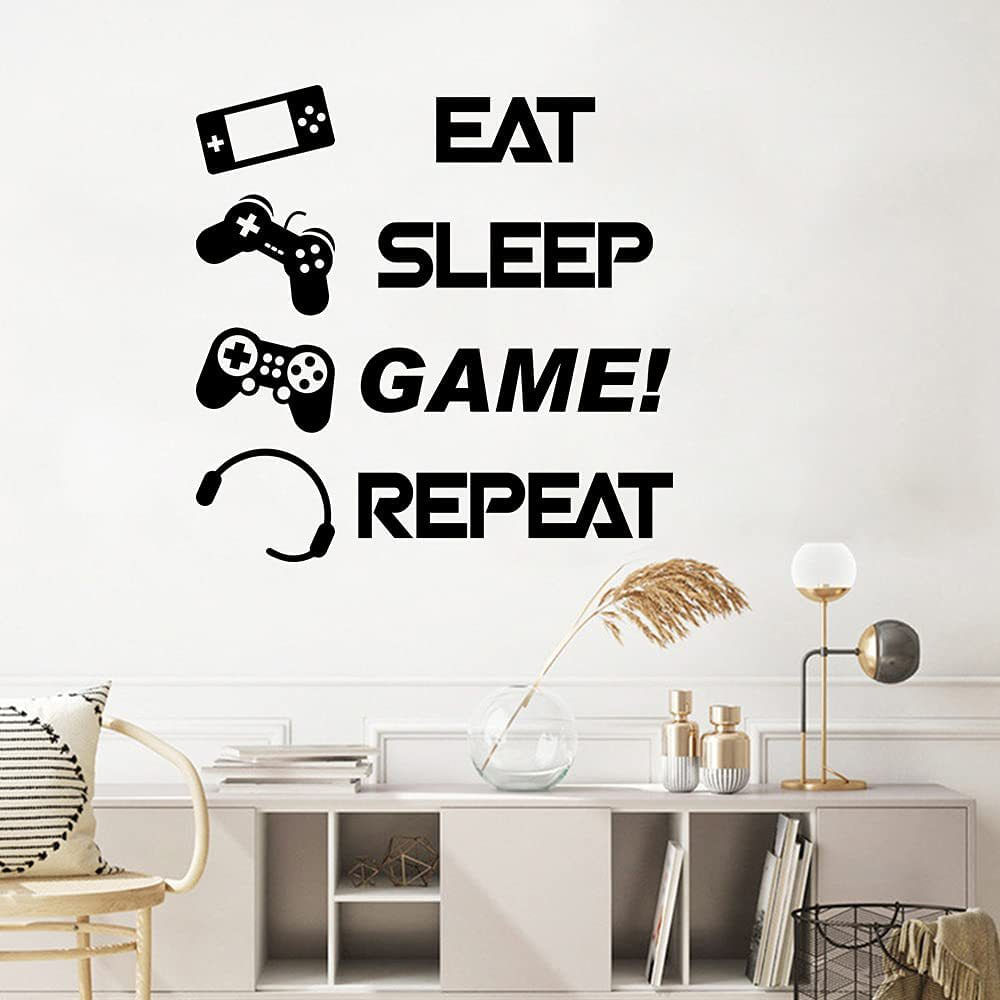Adesivos De Parede Eat Sleep Game Repeat Cartoon Gaming 59x59cm
