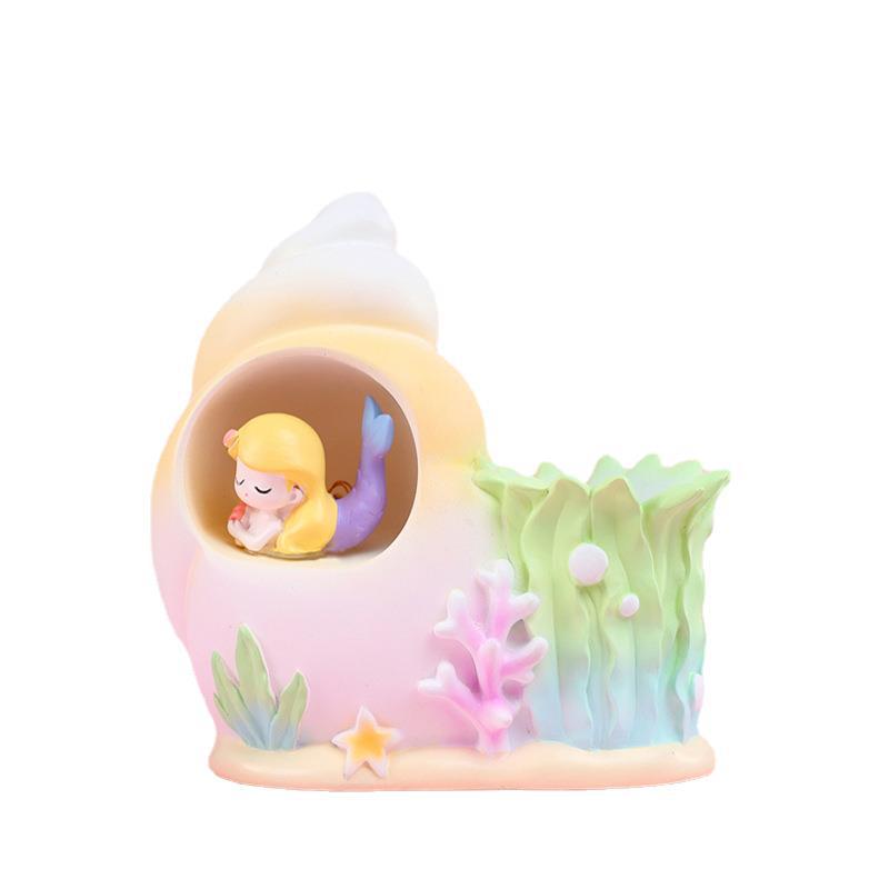 Porta-canetas Porta-lápis Pote De Resina Mermaid Pen Com Concha