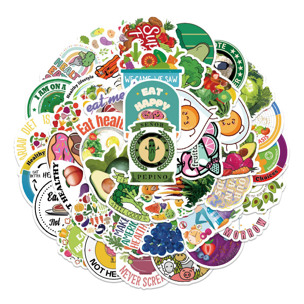 Pacote De Adesivos Healthy Eating Motivational Food &amp; Die 50 Unidades