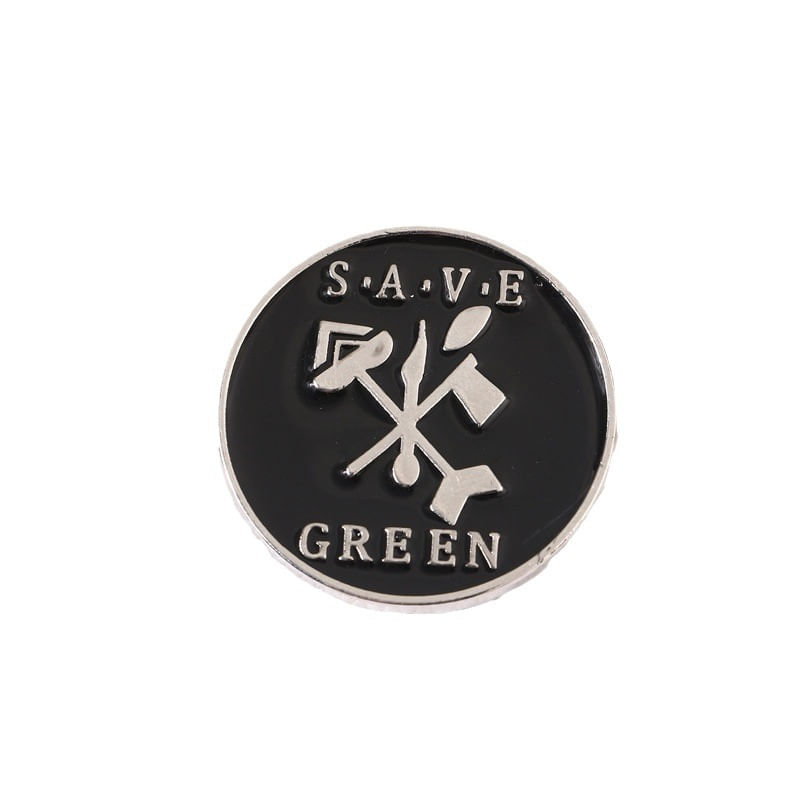 Alfinete De Broche Redondo Preto Save Green Letter Design Alloy