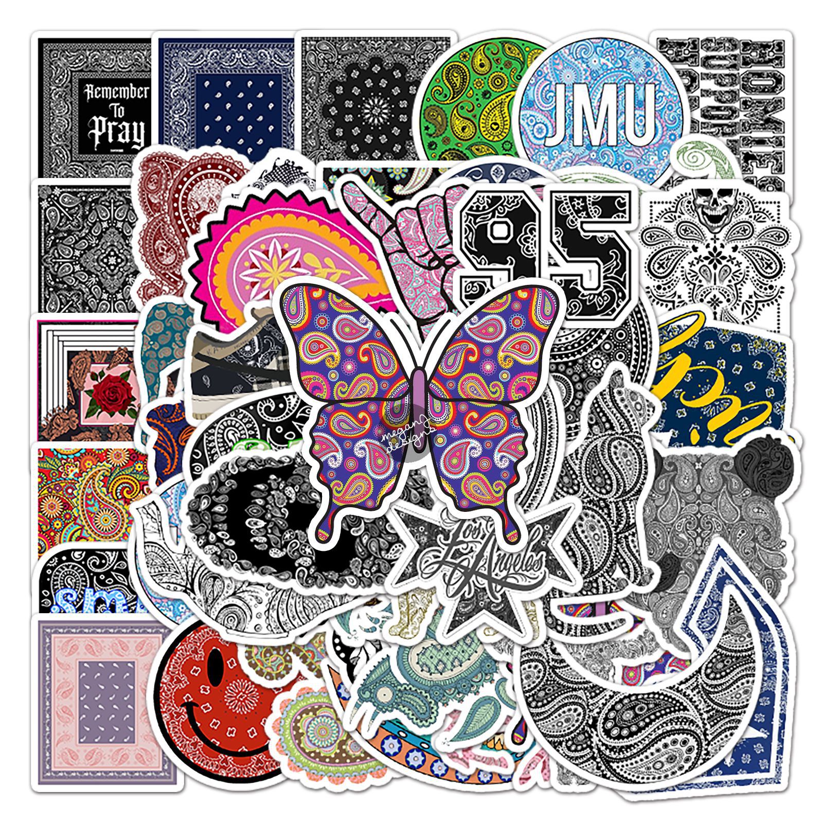 Pacote De Adesivos Paisley, 50 Unidades, Bandana Boho Moderna Com Padrão Vi