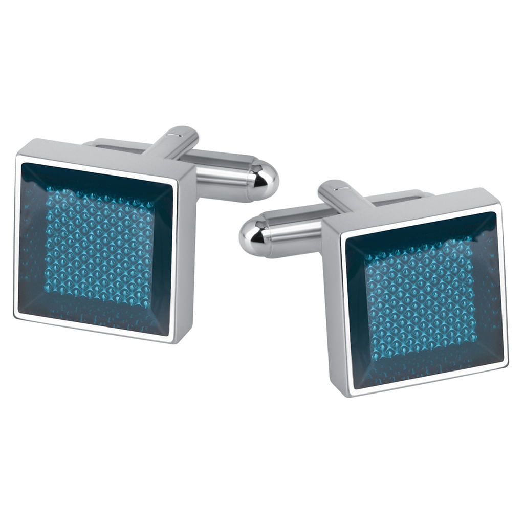 Cuff Links, Esmalte Azul Transparente, Cobre Quadrado, 20g