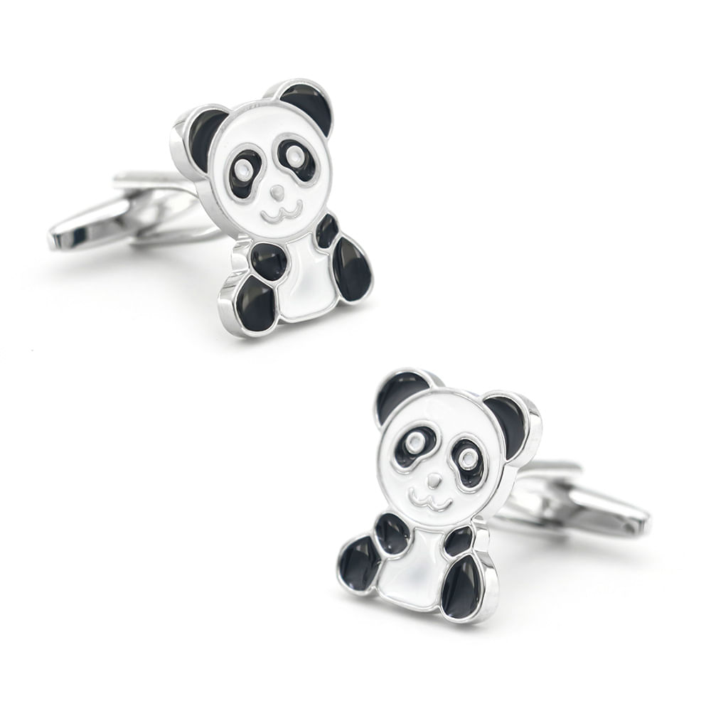 Cufflinks Panda Design Para Homens Em Preto E Branco