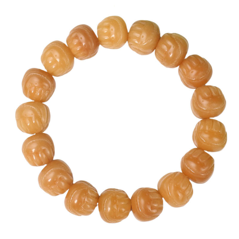 Pulseira Bodhi Root Bead Esculpida À Mão Com Design De Palma Dobrada De 12 Mm