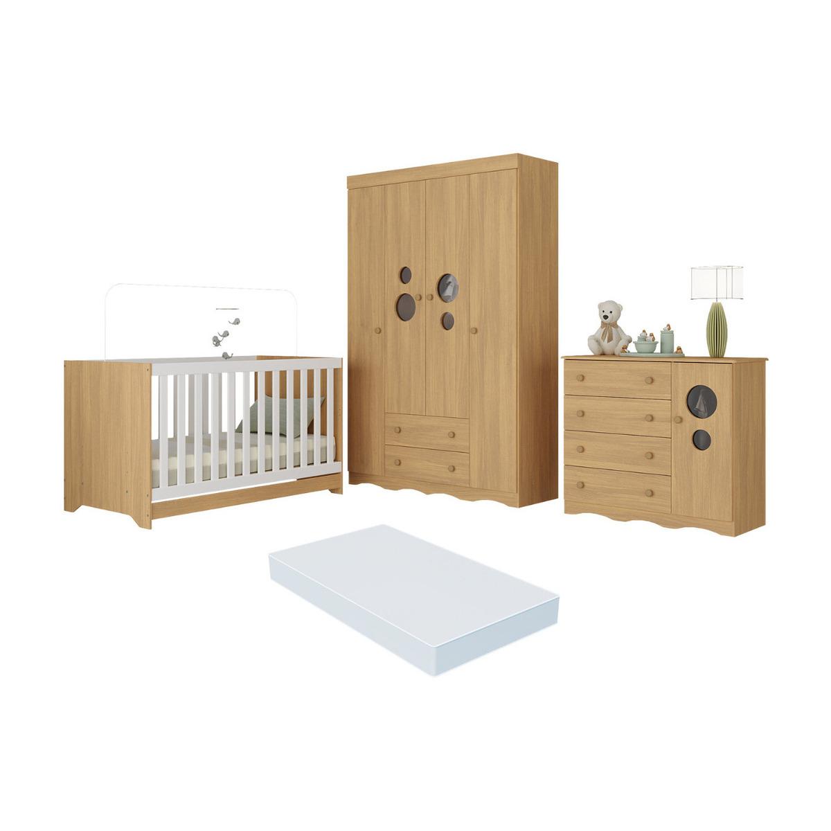 Quarto De Bebê Completo Berço Americano 3 Em 1 Colchão Sonho Multimóveis Mp4631 Madeirado