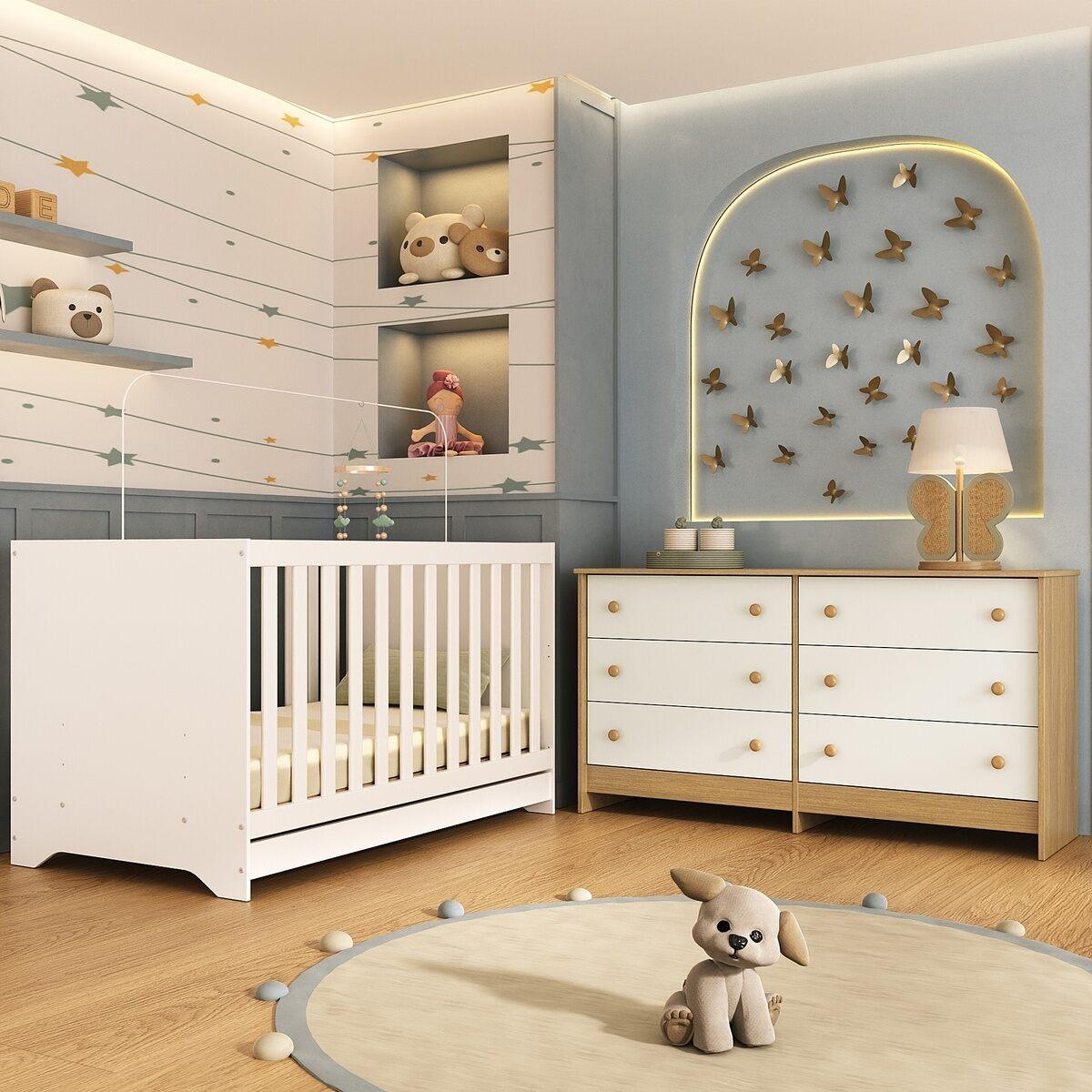 Berço Americano 3 Em 1 Para Colchão 130x70cm Com Cômoda Caramelo Multimóveis Mp4677 Branco/madeirado