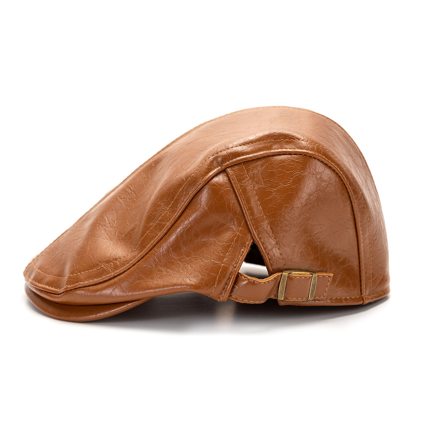 Cap Flat Gatsby Newsboy Brown Faux Leather Para Homens
