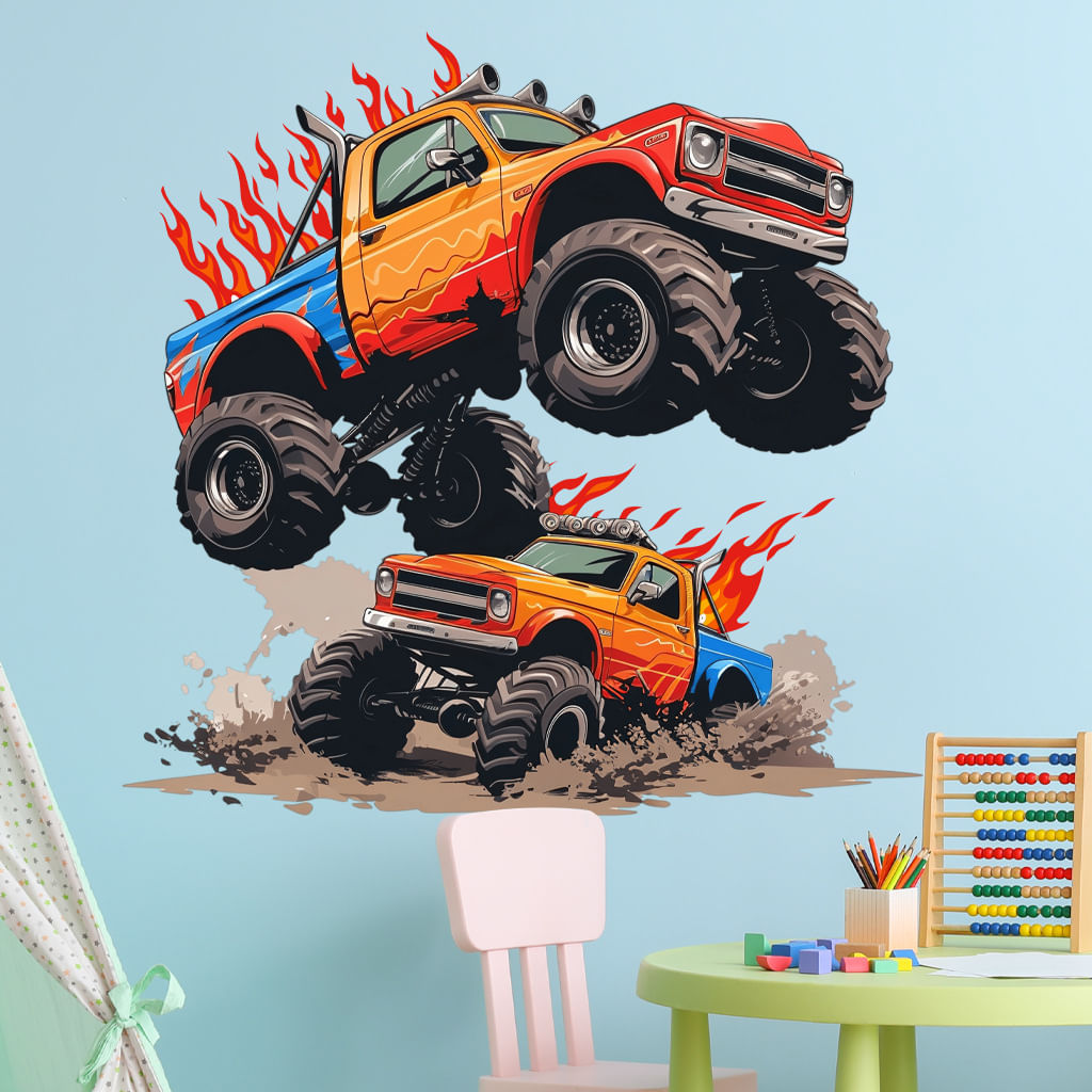 Adesivos De Parede 3d Off-road Monster Truck Cartoon Car 59x30cm