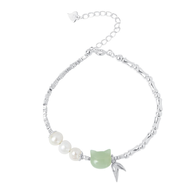 Pulseira Cat Head E Bamboo Link Para Mulheres Em Prata 925