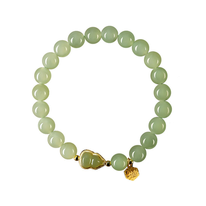Pulseira De Jade Nefrita Natural De 6 Mm Com Pingente De Cabaça