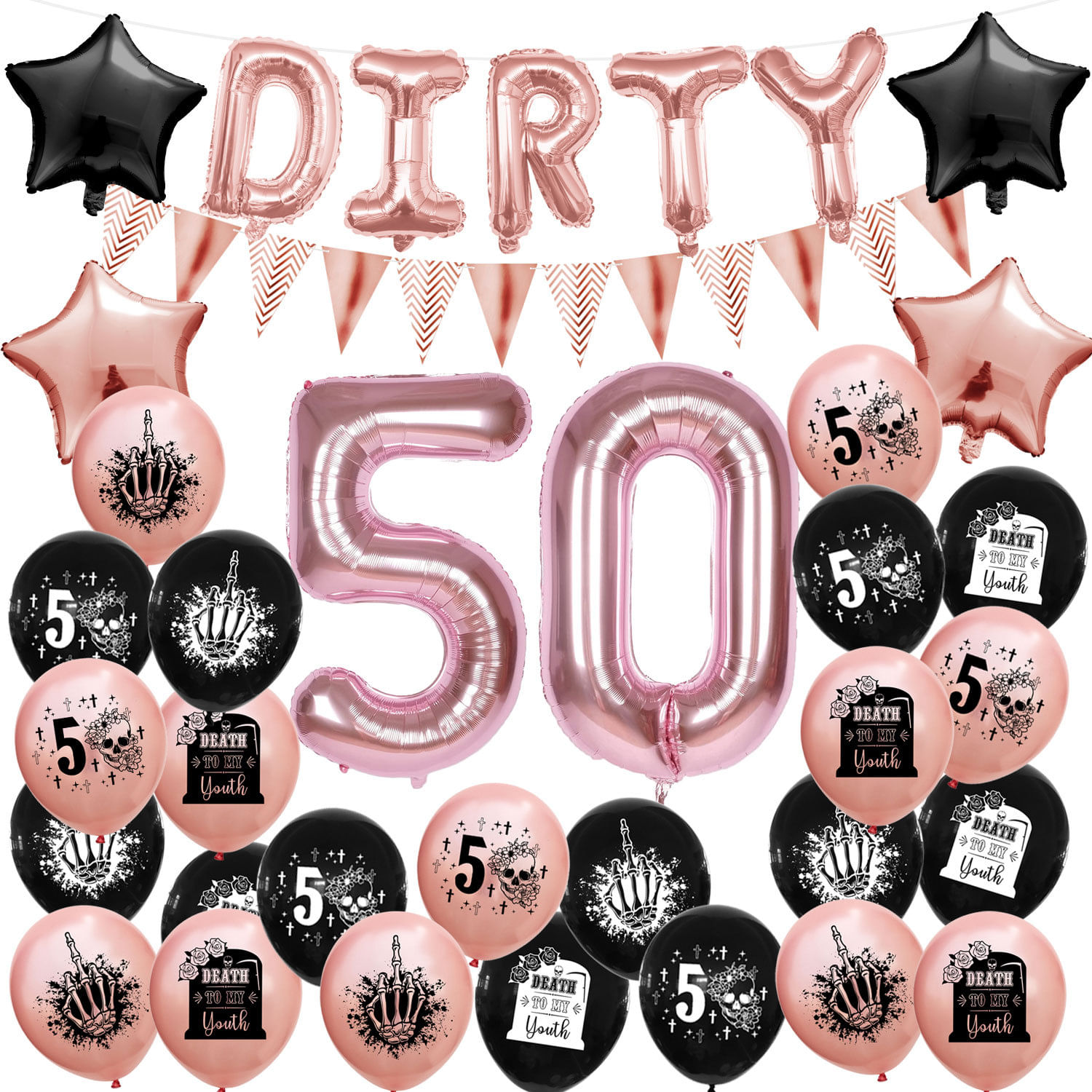 Kit De Balões Dirty 50 Birthday 31 Unidades De Látex Em Folha De Ouro Rosa