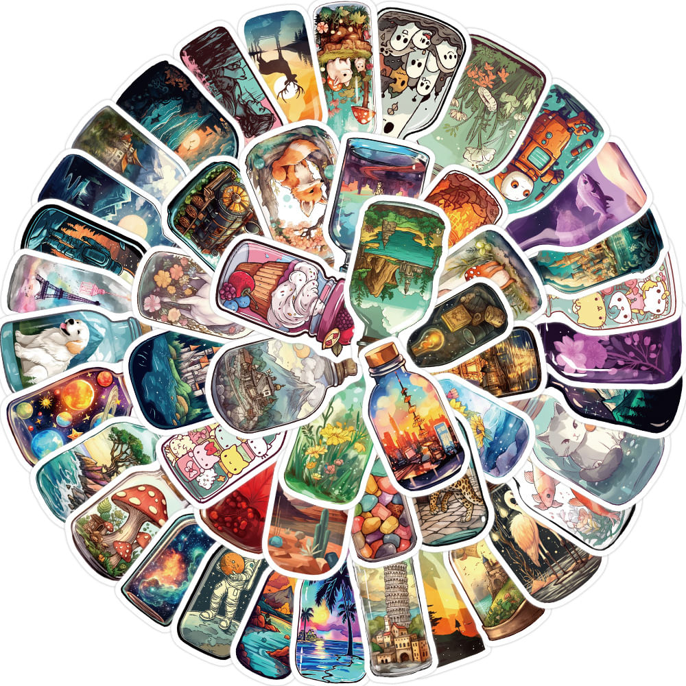 Pacote De Adesivos Fantasy Bottle World, 50 Unidades De Decalque De Vinil