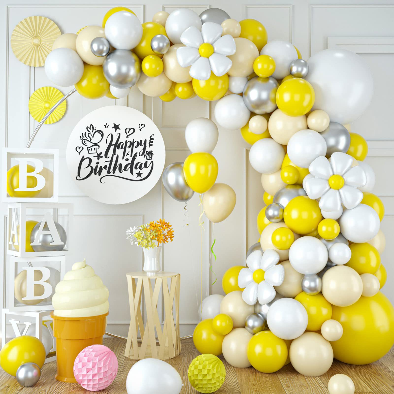Kit De Guirlanda De Balões Yellow Daisy 115 Unidades Em Estilo Macaron