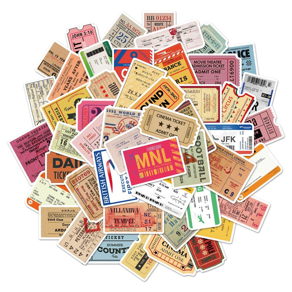 Pacote De Adesivos Vintage Ticket, 50 Unidades De Cartão De Embarque Retrô