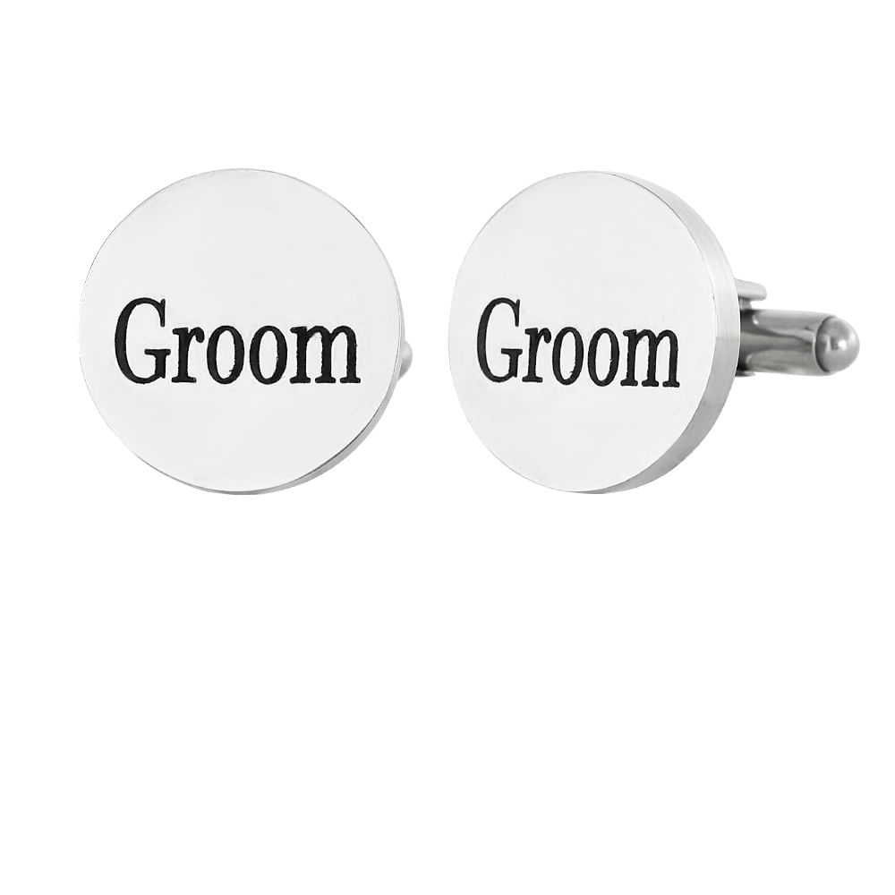 Cufflinks Groom Elegant Round Silver Steel Inoxidável