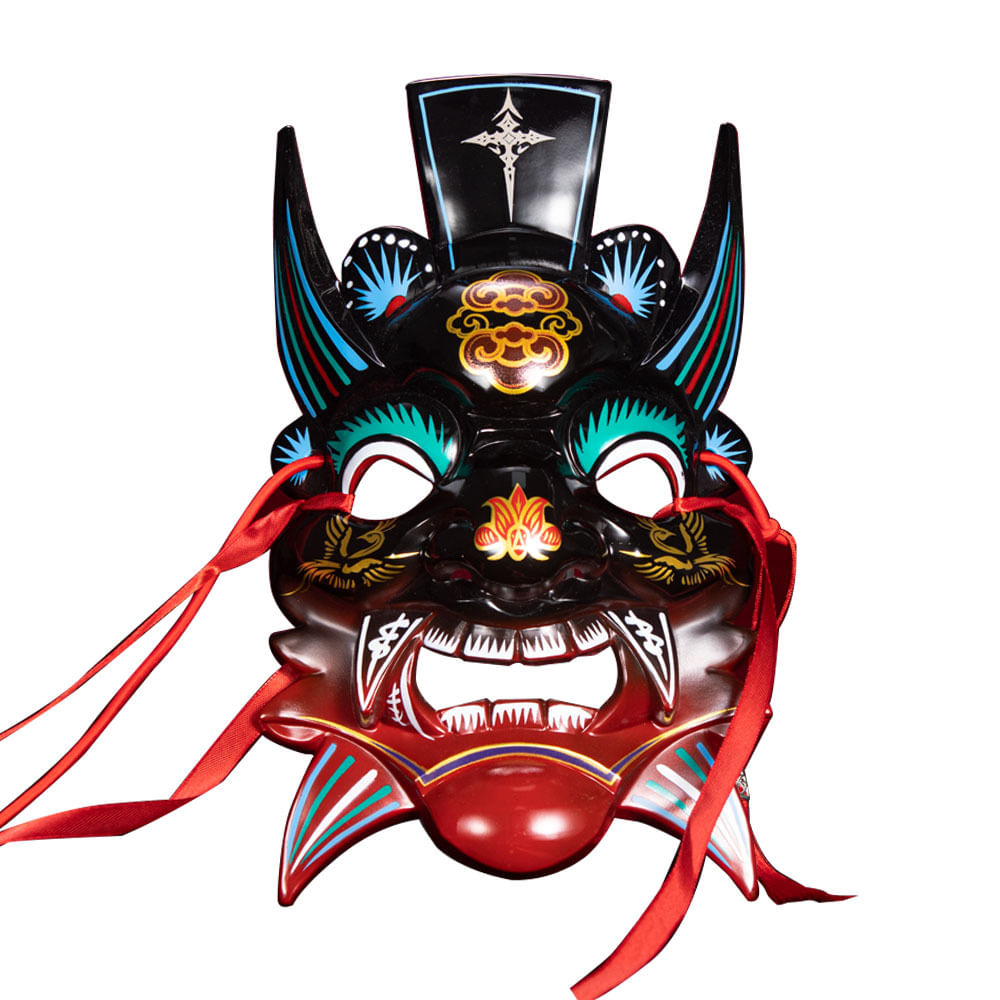 Máscara De Ópera Chinesa, Resina Artesanal, Cores Vibrantes, 16x27x6,5 Cm