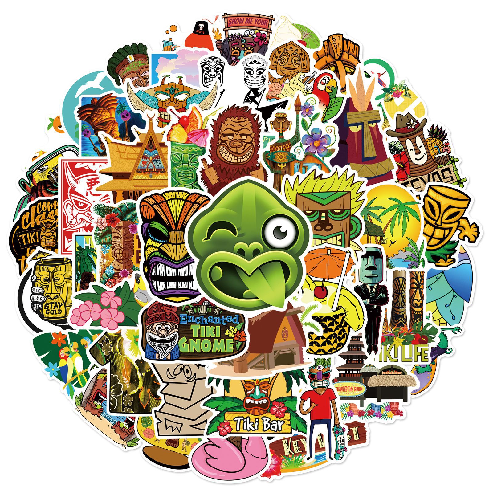 Adesivos Hawaiian Tiki, Decalques De Vinil Impermeáveis, 50 Unidades
