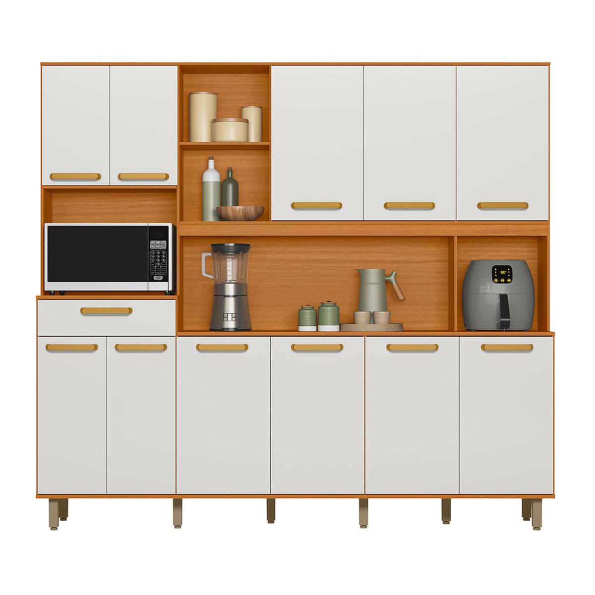Armario De Cozinha Kit Pilar Com 11 Portas E 1 Gaveta Freijo/off Acetinado