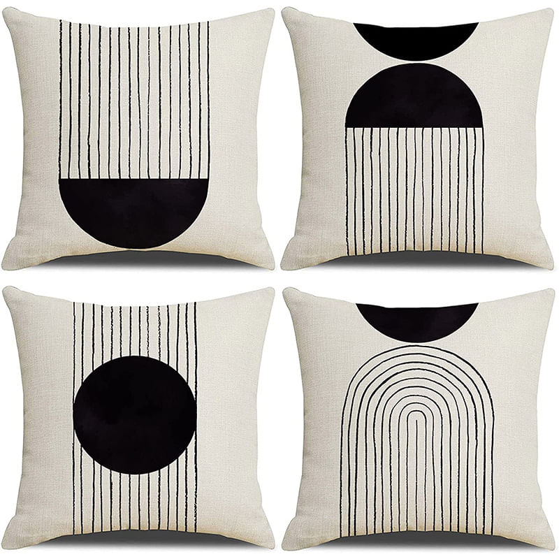 Conjunto De Capas De Travesseiro Modern Abstract Line Preto Branco X4