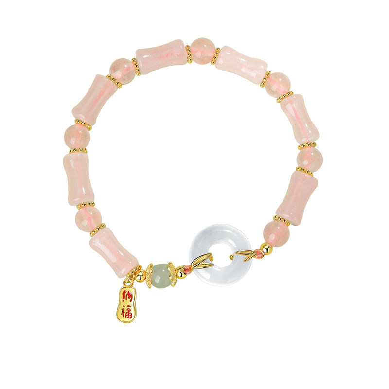 Pulseira De Jade Para Mulheres Com Fivela De Paz E Miçangas De Bambu