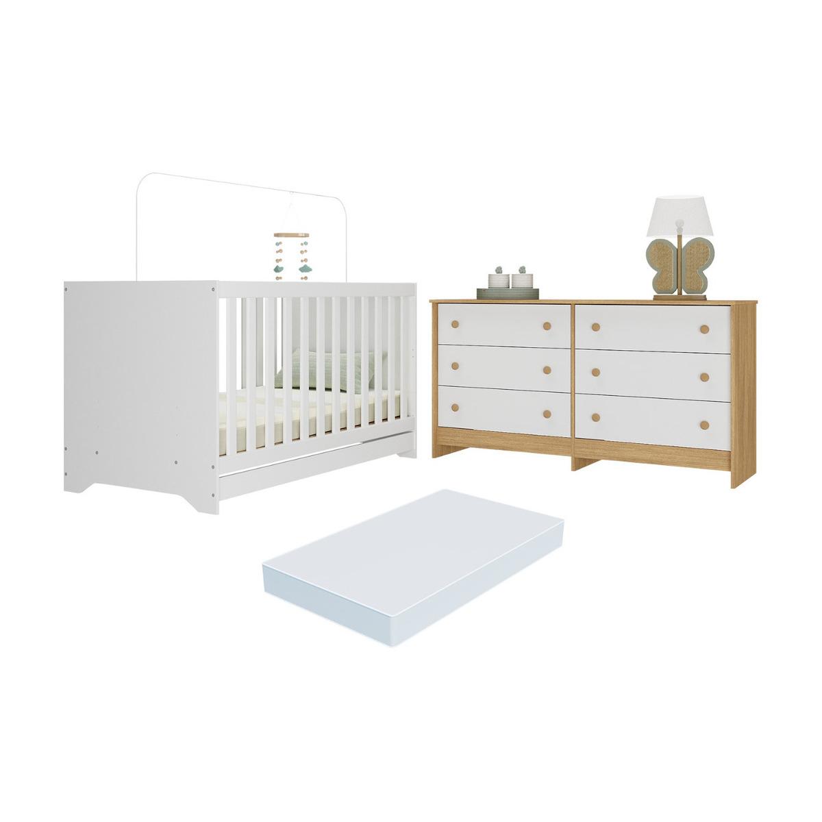 Berço Americano 3 Em 1 Com Colchão Incluso E Cômoda Caramelo Multimóveis Mp4678 Branco/madeirado