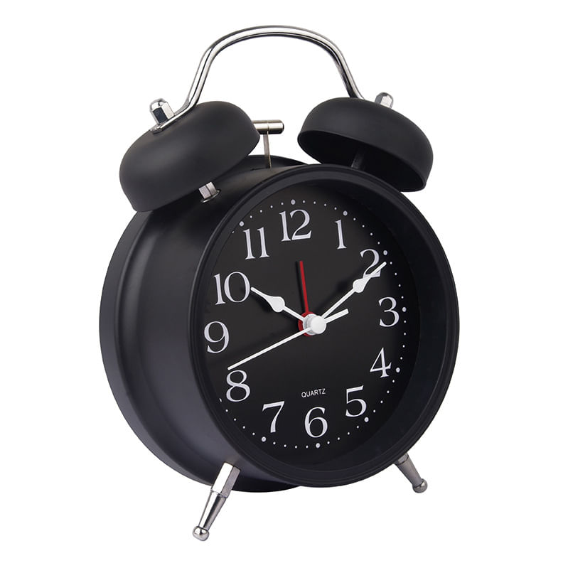Despertador Clássico Black Twin Bell Quartz Movement