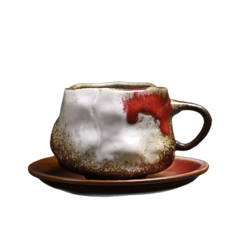 Caneca De Cerâmica Feita À Mão Com Esmalte De Gotejamento Exclusivo De 200 Ml Com Pires