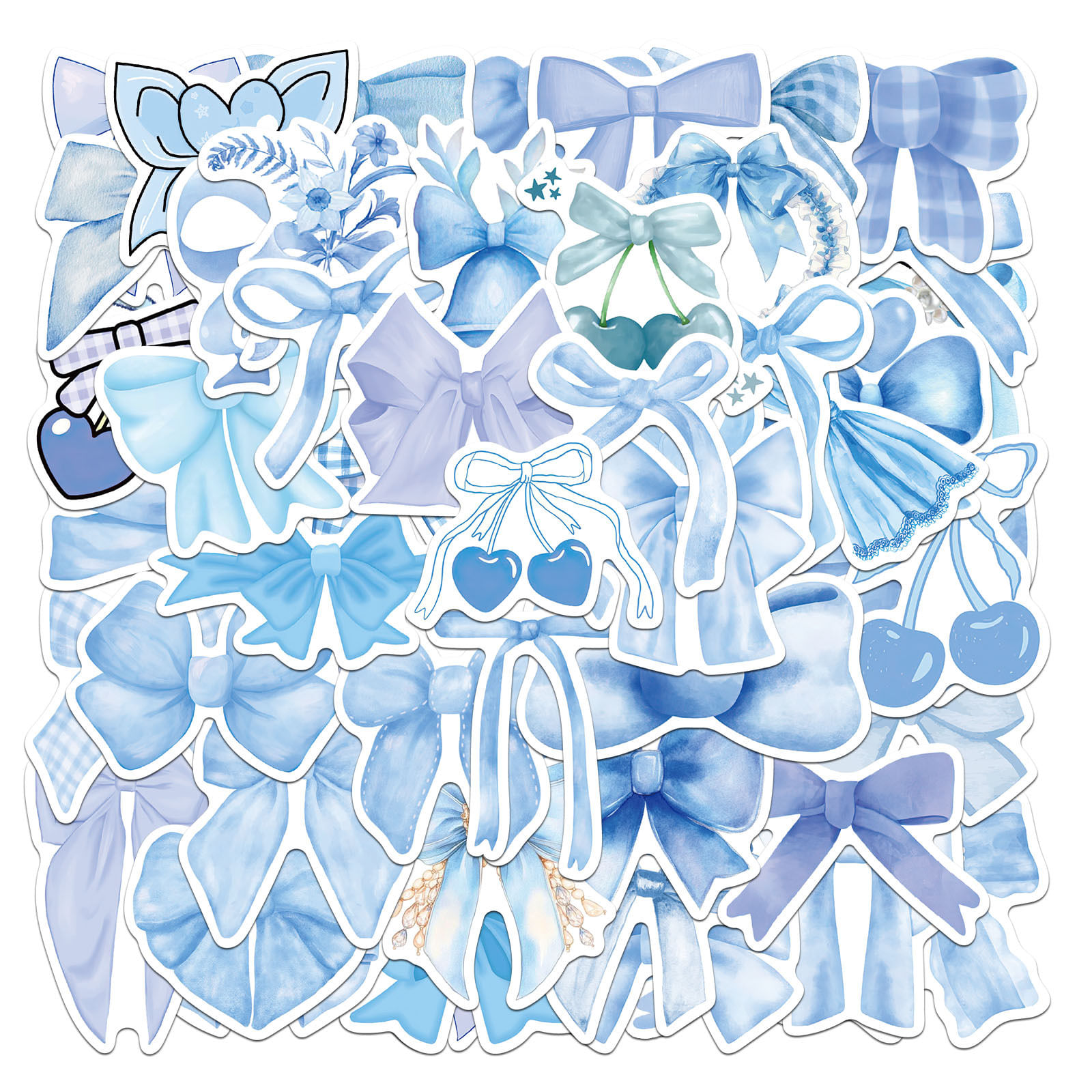 Pacote De Adesivos Blue Bow, Vinil Coreano Estilo Ins, 50 Unidades