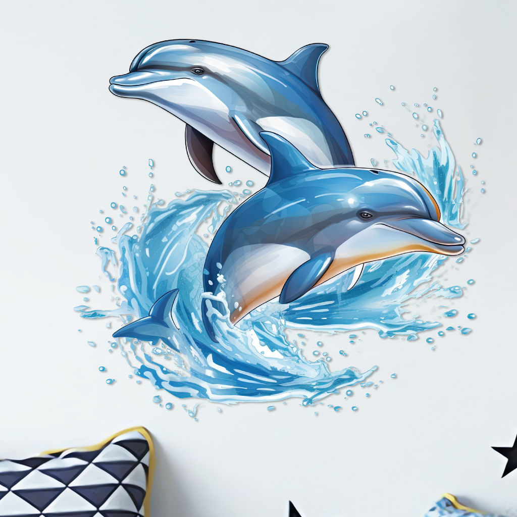 Adesivos De Parede Em Aquarela Dolphin Pvc Wallpaper 28x29,5 Cm