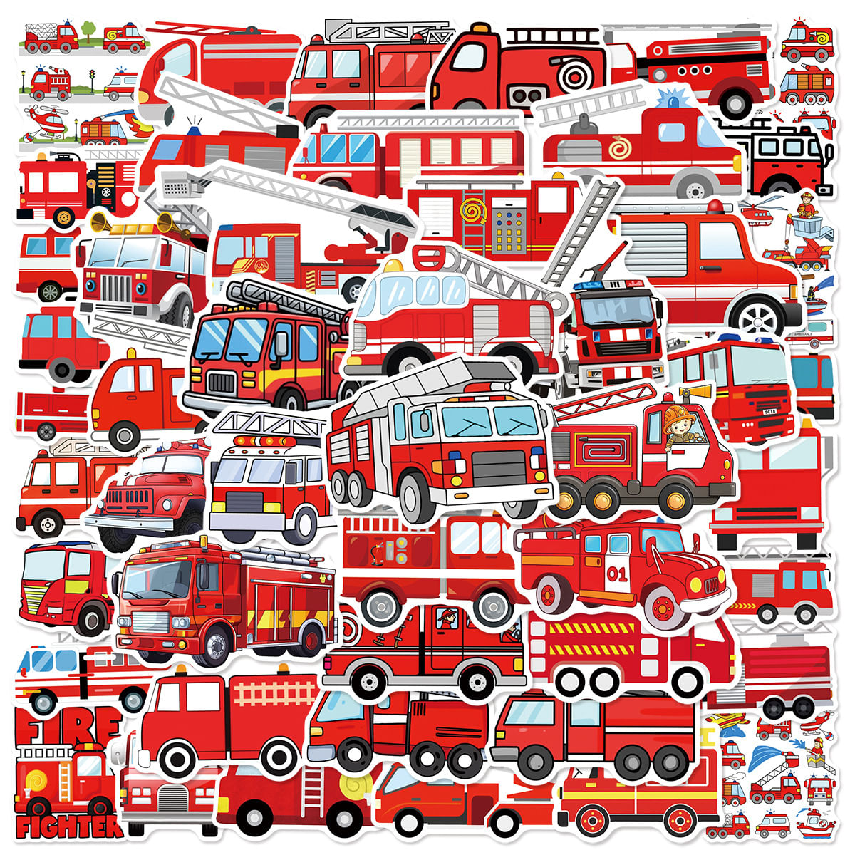 Adesivos Fire Truck, 50 Peças, Decalque De Vinil Cartoon Fire Engine