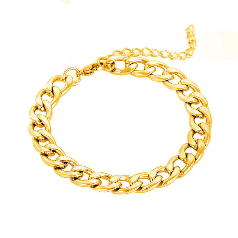 Pulseira Unissex De Aço Inoxidável Figaro Chain Banhada A Ouro 18k Banhada A F