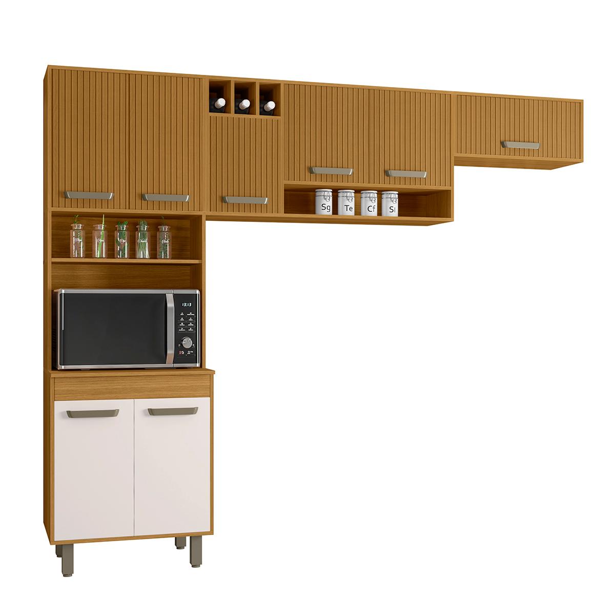 Armario De Cozinha Malta Com 8 Portas E Pés Reguláveis Freijo/off Acetinado