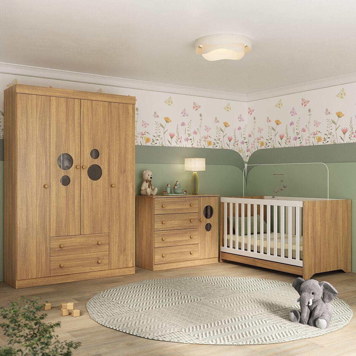 Quarto De Bebê Completo Com Berço Americano 3 Em 1 Pirulito Multimóveis Mp4613 Madeirado