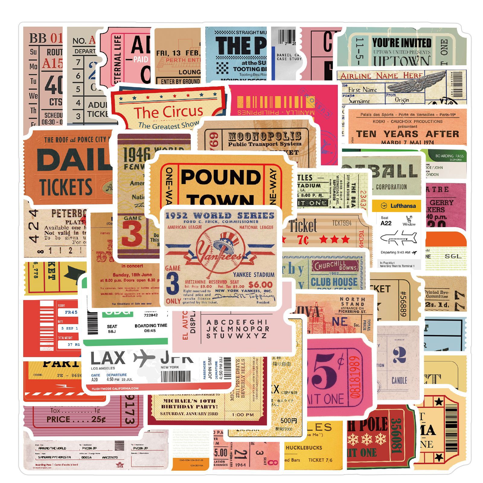 Pacote De Adesivos Vintage Ticket, 50 Unidades De Decalques De Vinil Para Água B