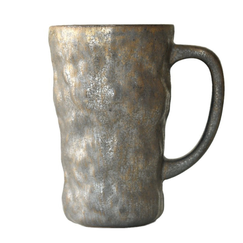 Caneca De Café De Cerâmica Artesanal De 620 Ml Com Esmalte Metálico Texturizado