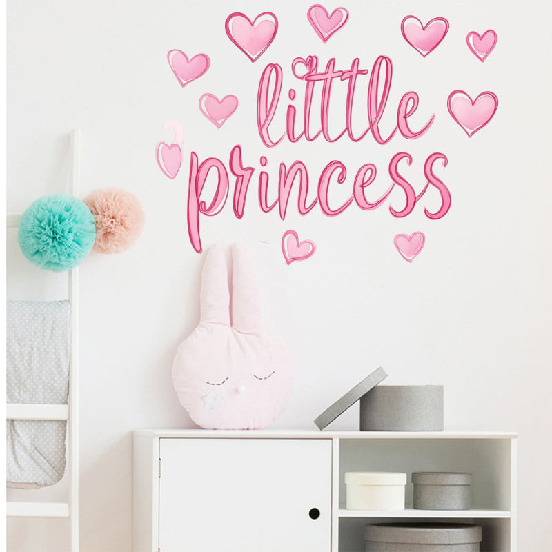 Adesivos De Parede Little Princess Pink Heart Crown Pvc 20x40cm